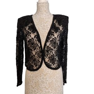 VTG hand crafted Krishma beaded and sequin Lace sheer jacket size S